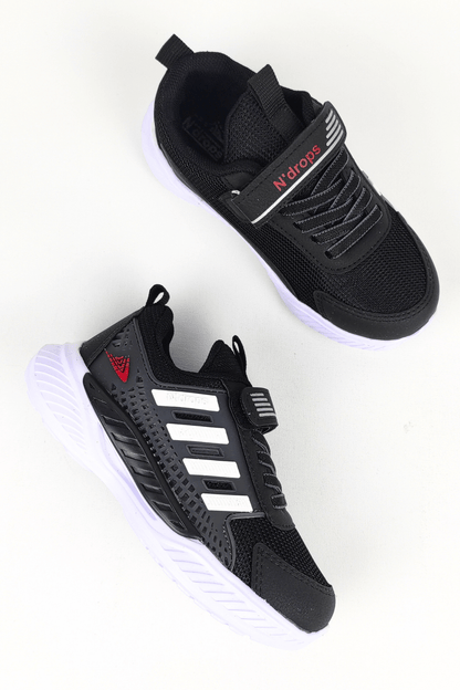 ND023 Siyah Beyaz Cırt Cırtlı Erkek Çocuk Spor Ayakkabı