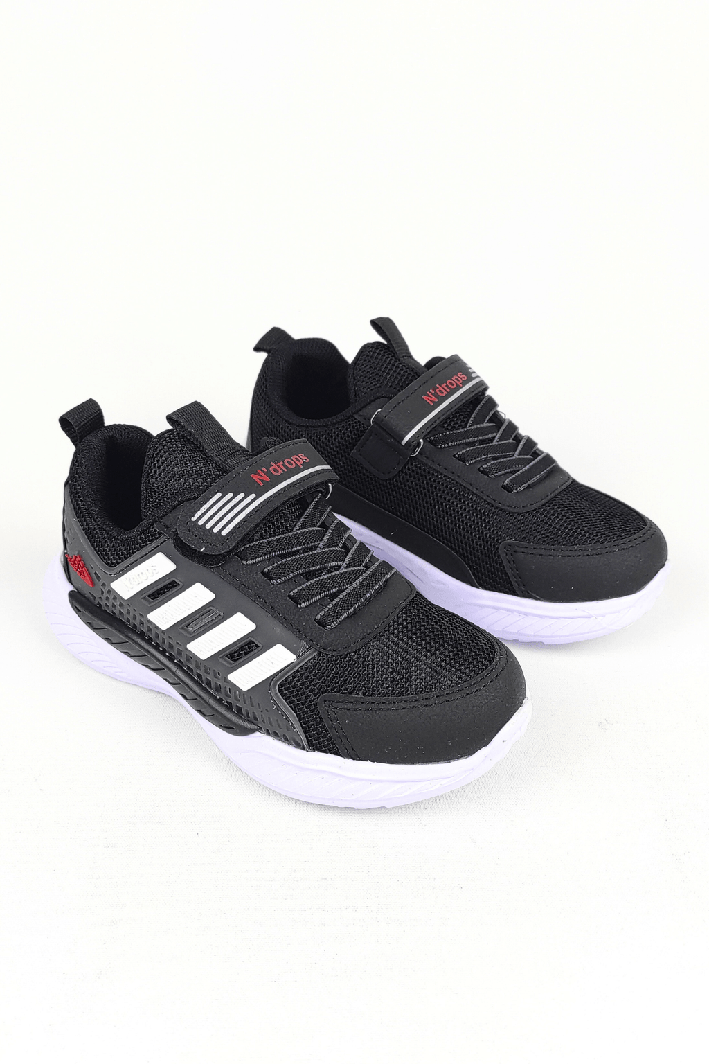 ND023 Black and White Velcro Boys' Sports Shoes