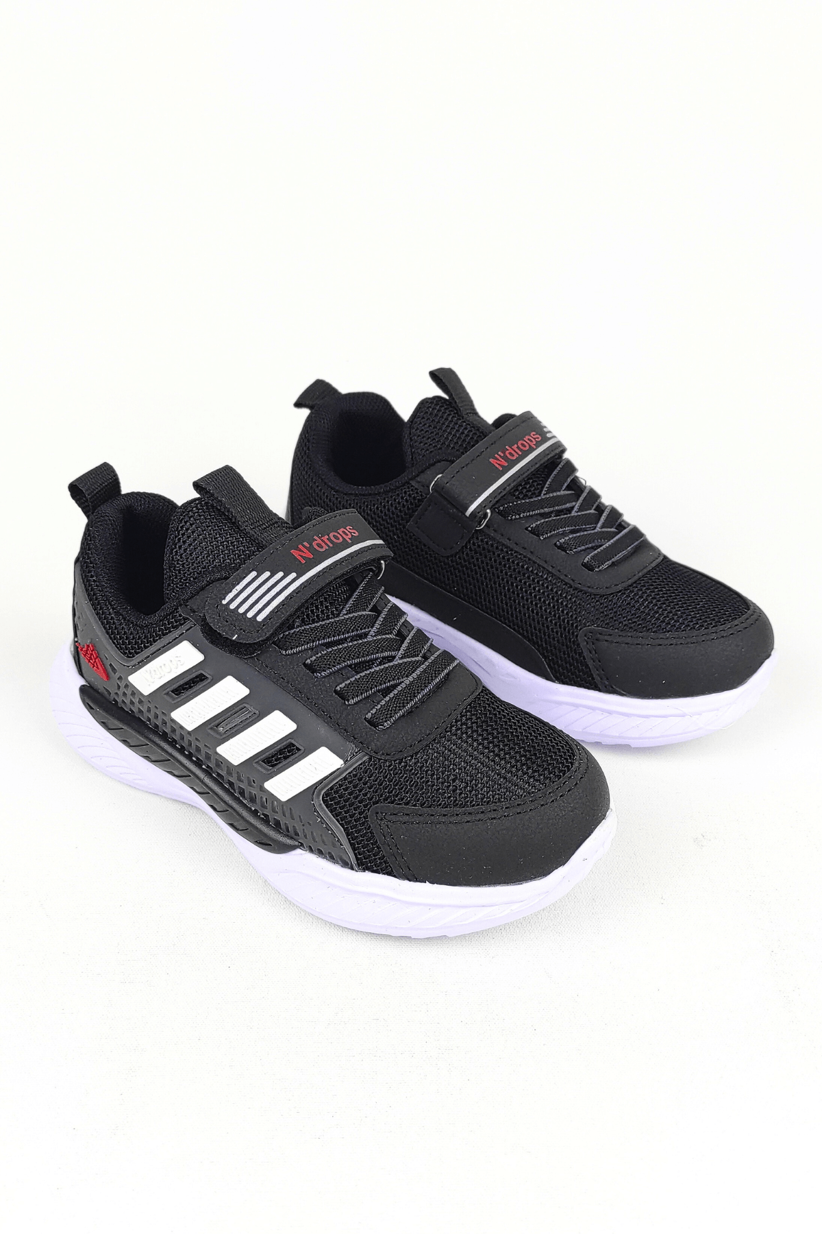 ND023 Siyah Beyaz Cırt Cırtlı Erkek Çocuk Spor Ayakkabı