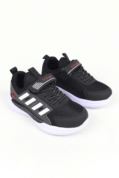 ND023 Siyah Beyaz Cırt Cırtlı Erkek Çocuk Spor Ayakkabı