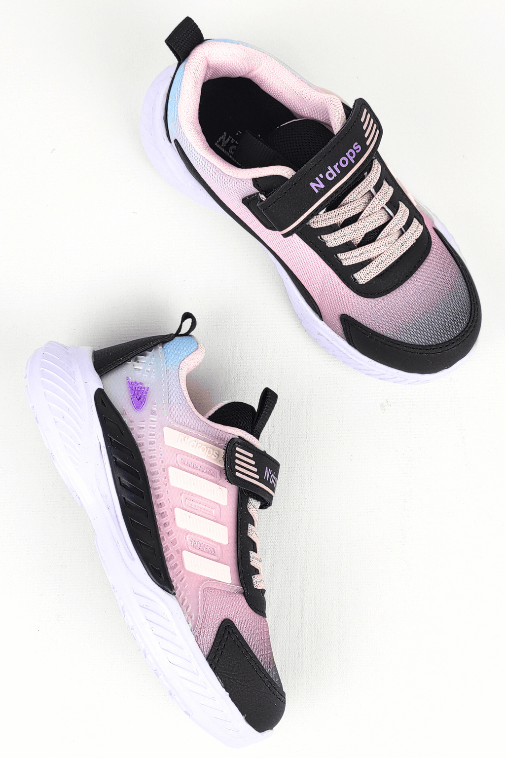 ND023 Black Pink Velcro Girls' Sneakers