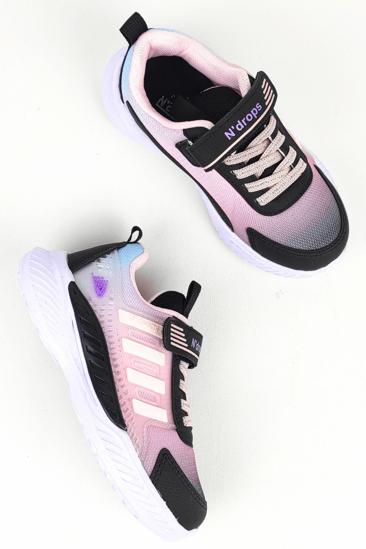 ND023 Siyah Pembe Cırt Cırtlı Kız Çocuk Spor Ayakkabı