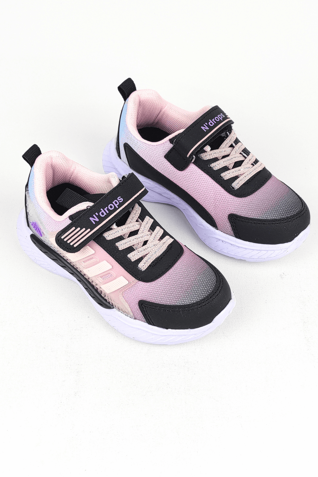 ND023 Black Pink Velcro Girls' Sneakers