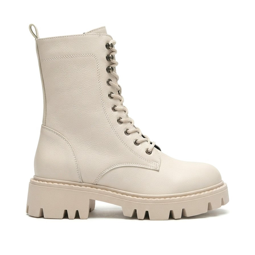 Neole Beige Lace-Up Zippered Women's Boots