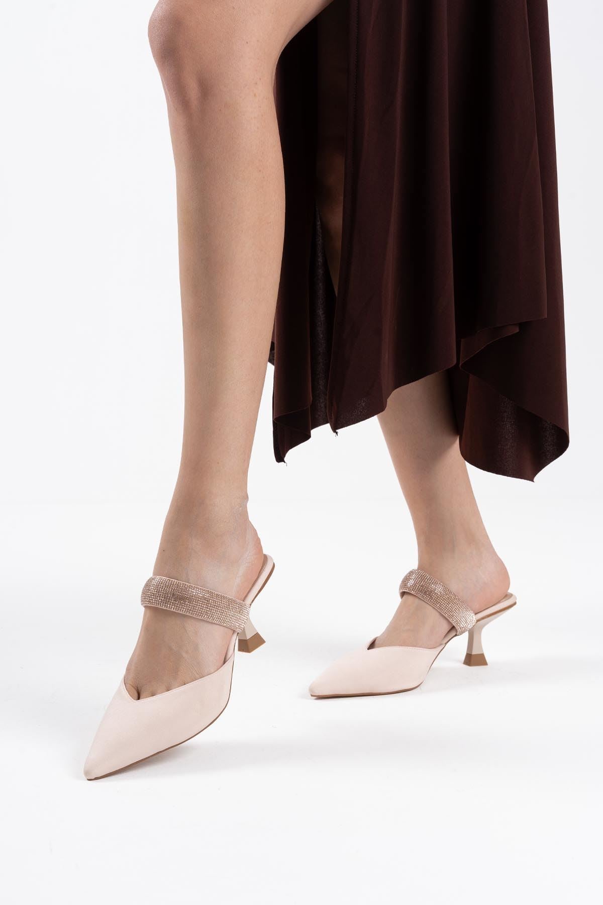 Nina Premium Heeled Beige Women's Slippers 