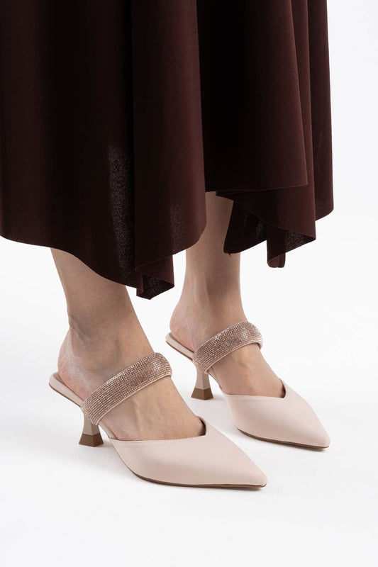 Nina Premium Heeled Beige Women's Slippers 