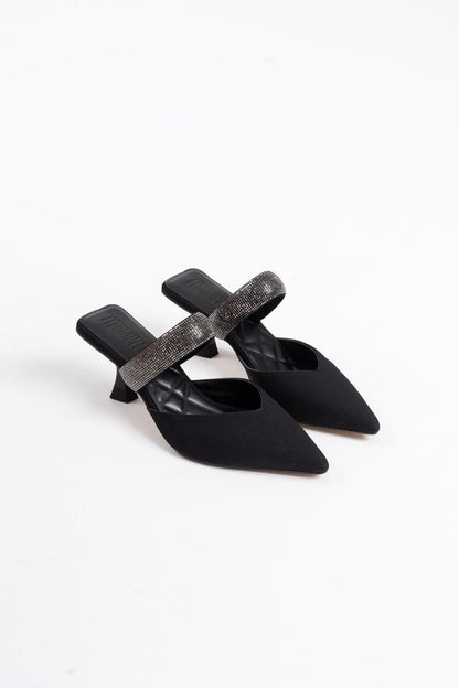 Nina Premium Heeled Black Women's Slippers 