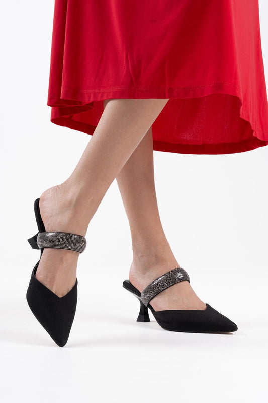 Nina Premium Heeled Black Women's Slippers 