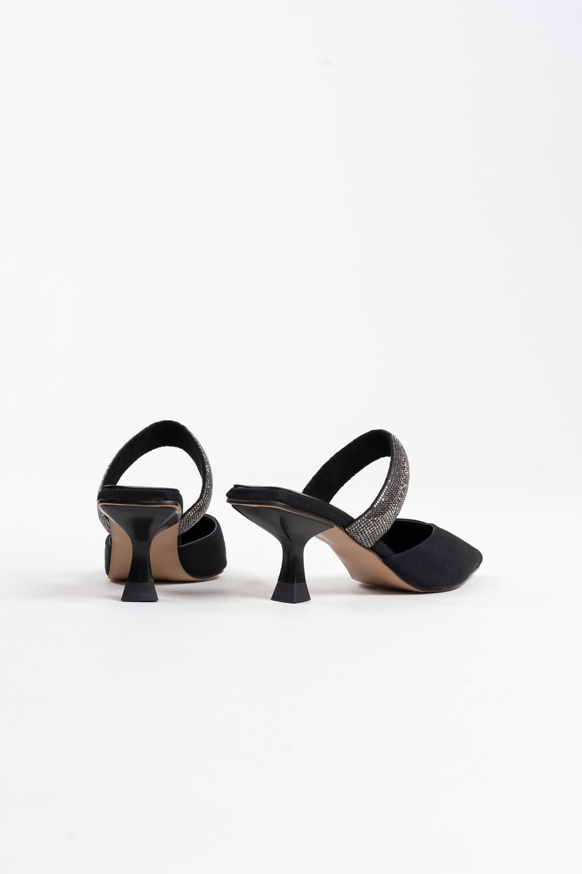 Nina Premium Heeled Black Women's Slippers 