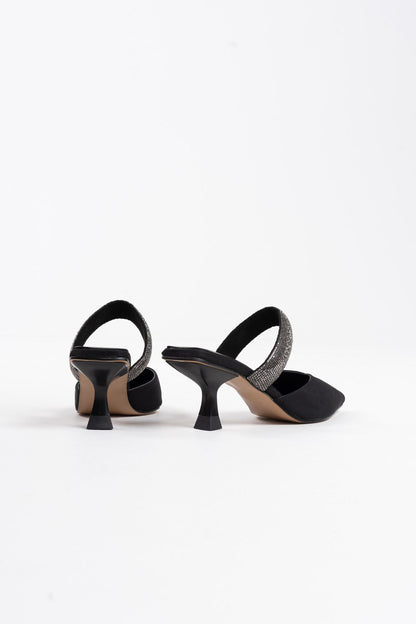 Nina Premium Heeled Black Women's Slippers 
