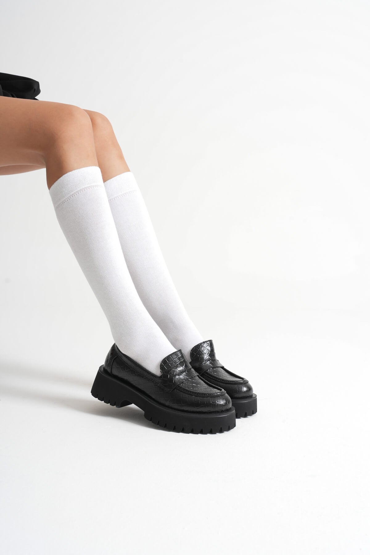 Savana Premium Kadın Günlük Siyah Kroko Loafer Ayakkabı