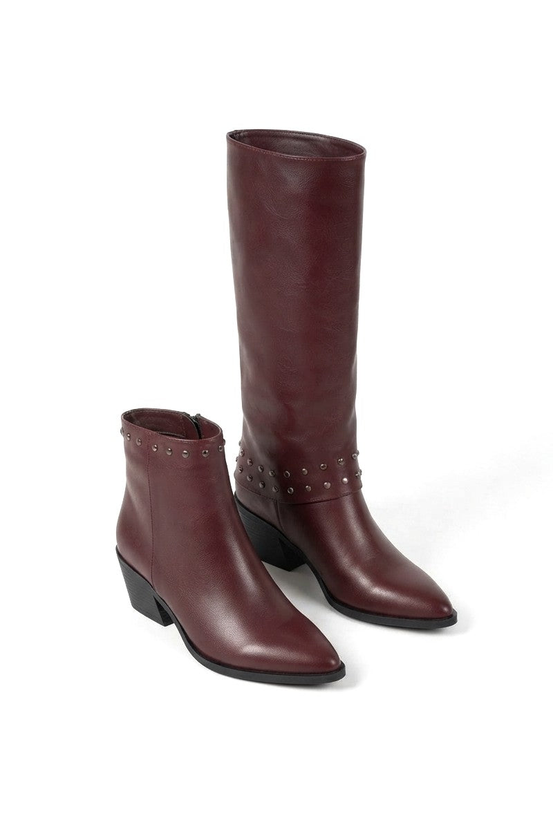 ZRNE-C06 Premium Bordo Kalın Topuklu Tak Çıkar Çizme