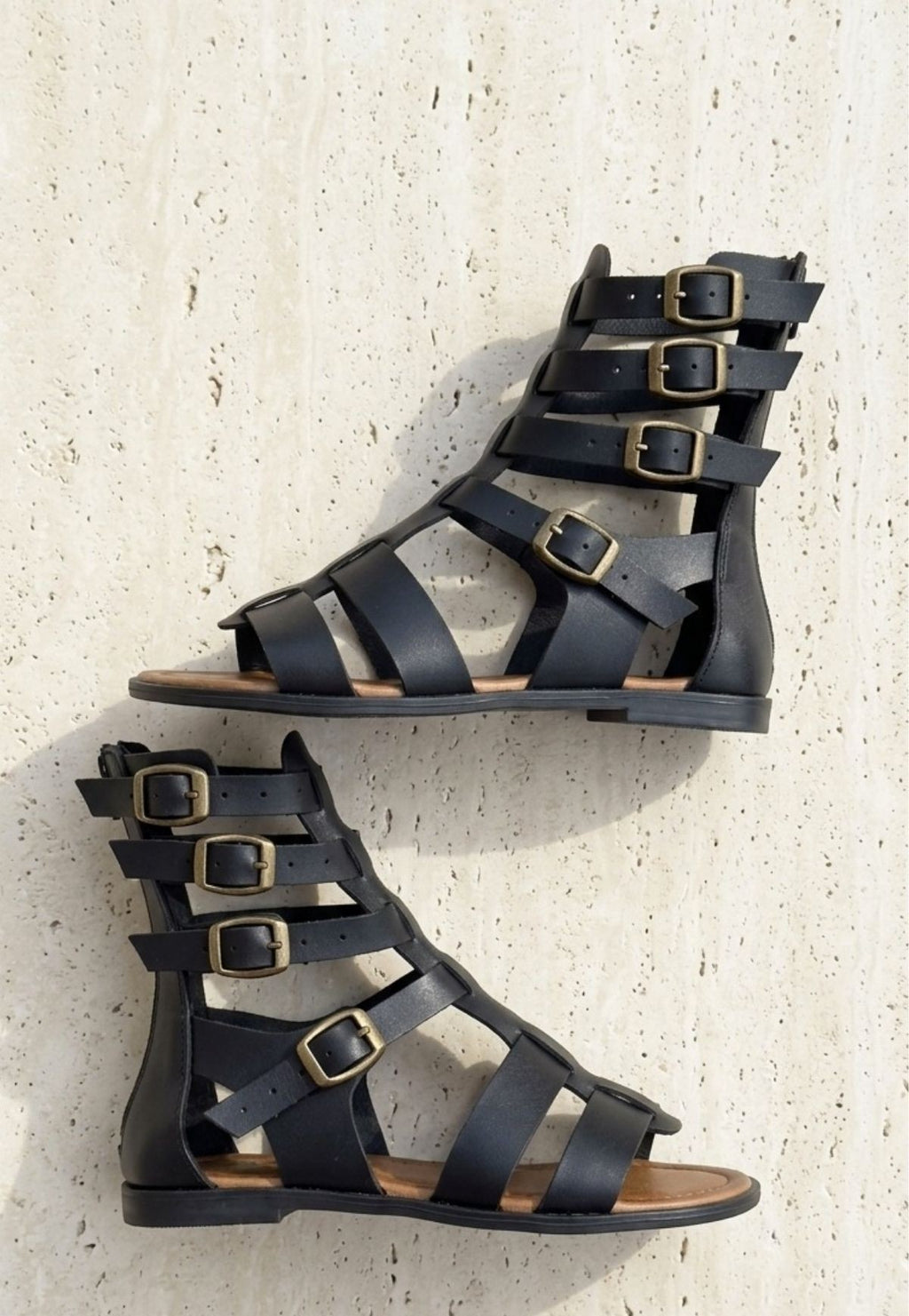 Nola Gladyatör Model Siyah Hakiki Deri Kemerli Sandalet