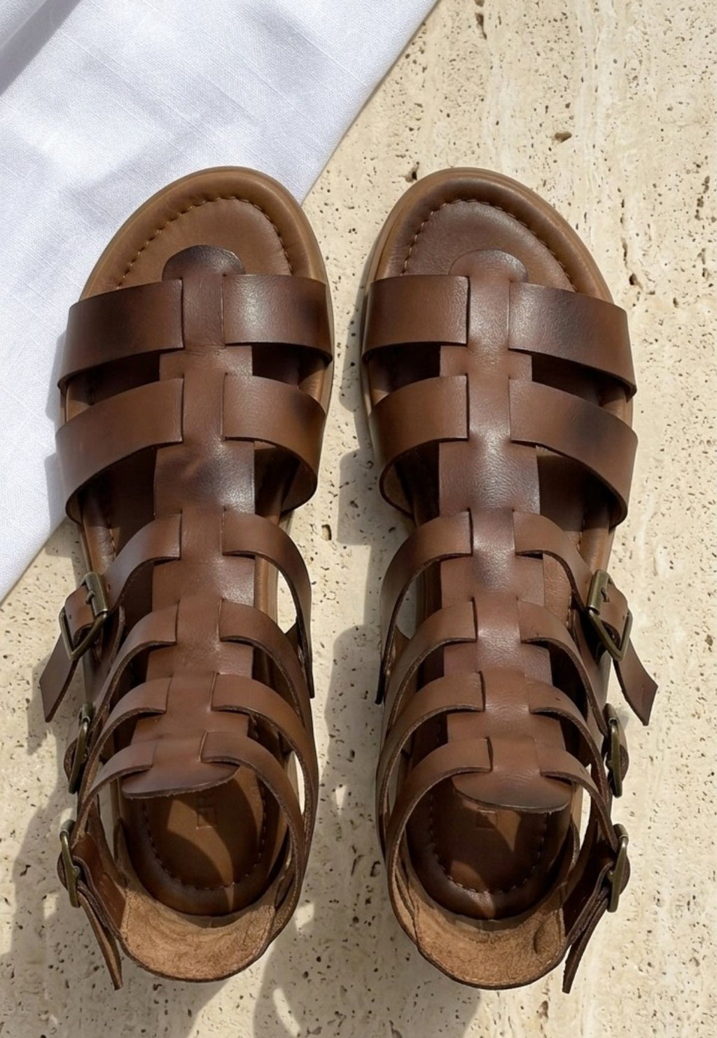 Nola Gladyatör Model Taba Hakiki Deri Kemerli Sandalet