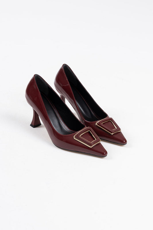 Nora Premium Kadın Bordo Rugan Stiletto