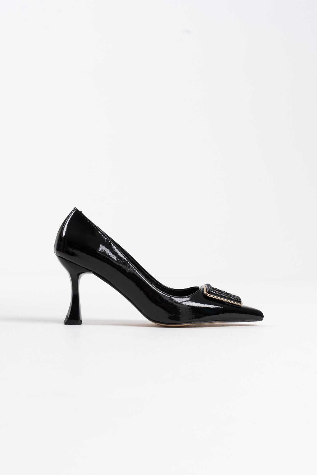Menton Premium Stiletto Siyah Rugan 7 cm
