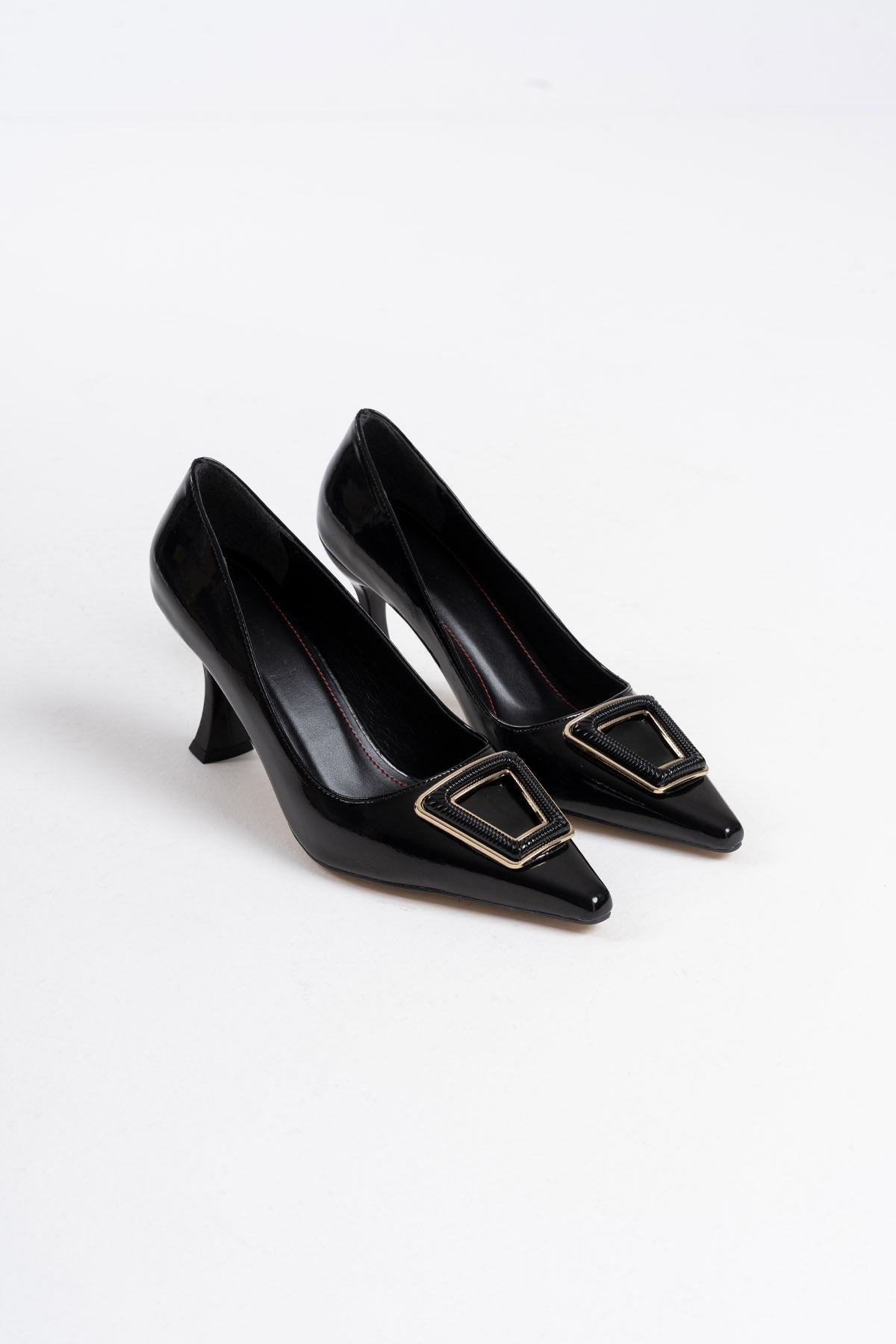 Menton Premium Stiletto Siyah Rugan 7 cm
