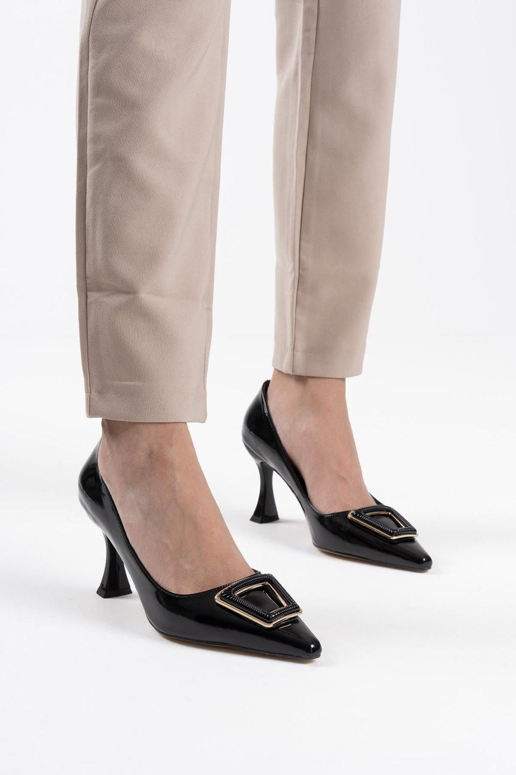 Menton Premium Stiletto Siyah Rugan 7 cm