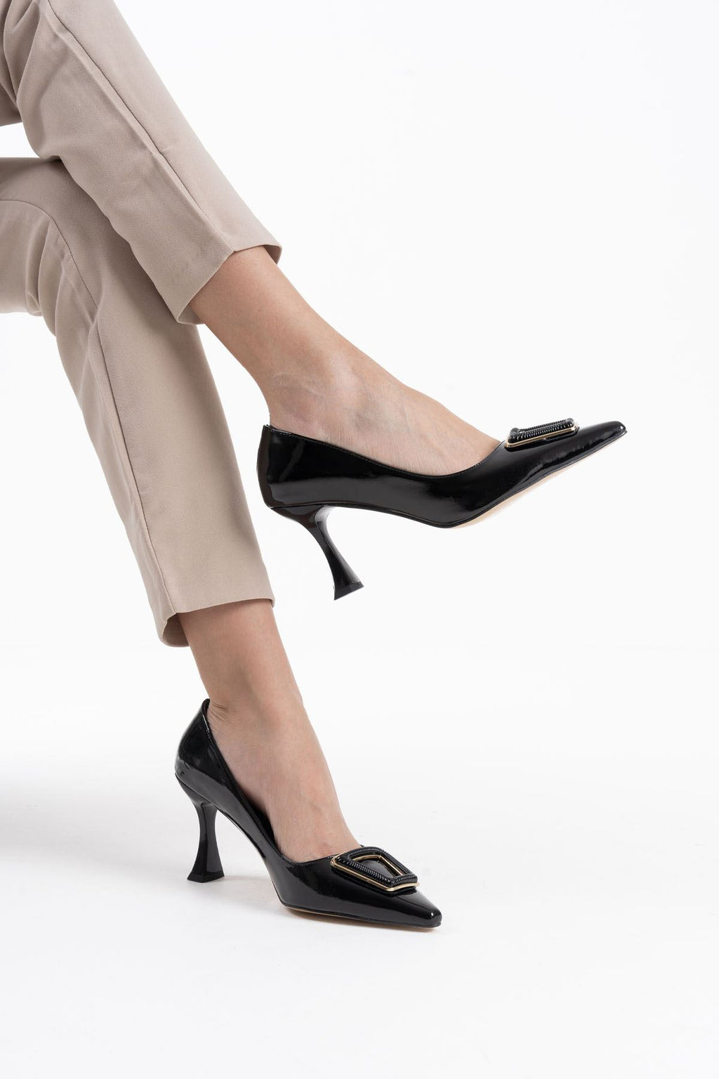 Menton Premium Stiletto Siyah Rugan 7 cm