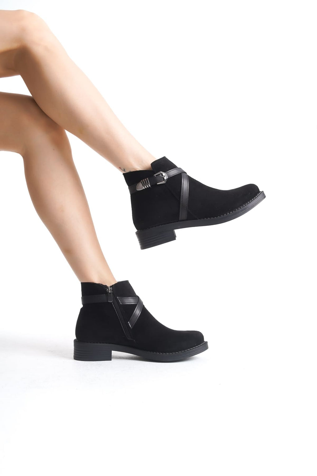 NOVA Women's Boots – Black Suede with Orthopedic Heels, Elastic Zipper Detail