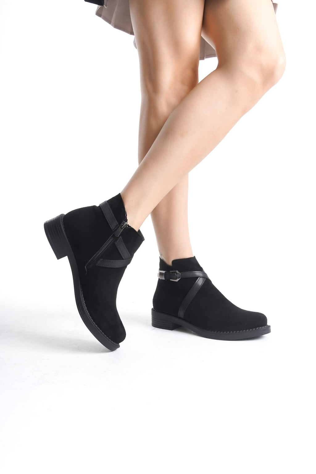 NOVA Women's Boots – Black Suede with Orthopedic Heels, Elastic Zipper Detail