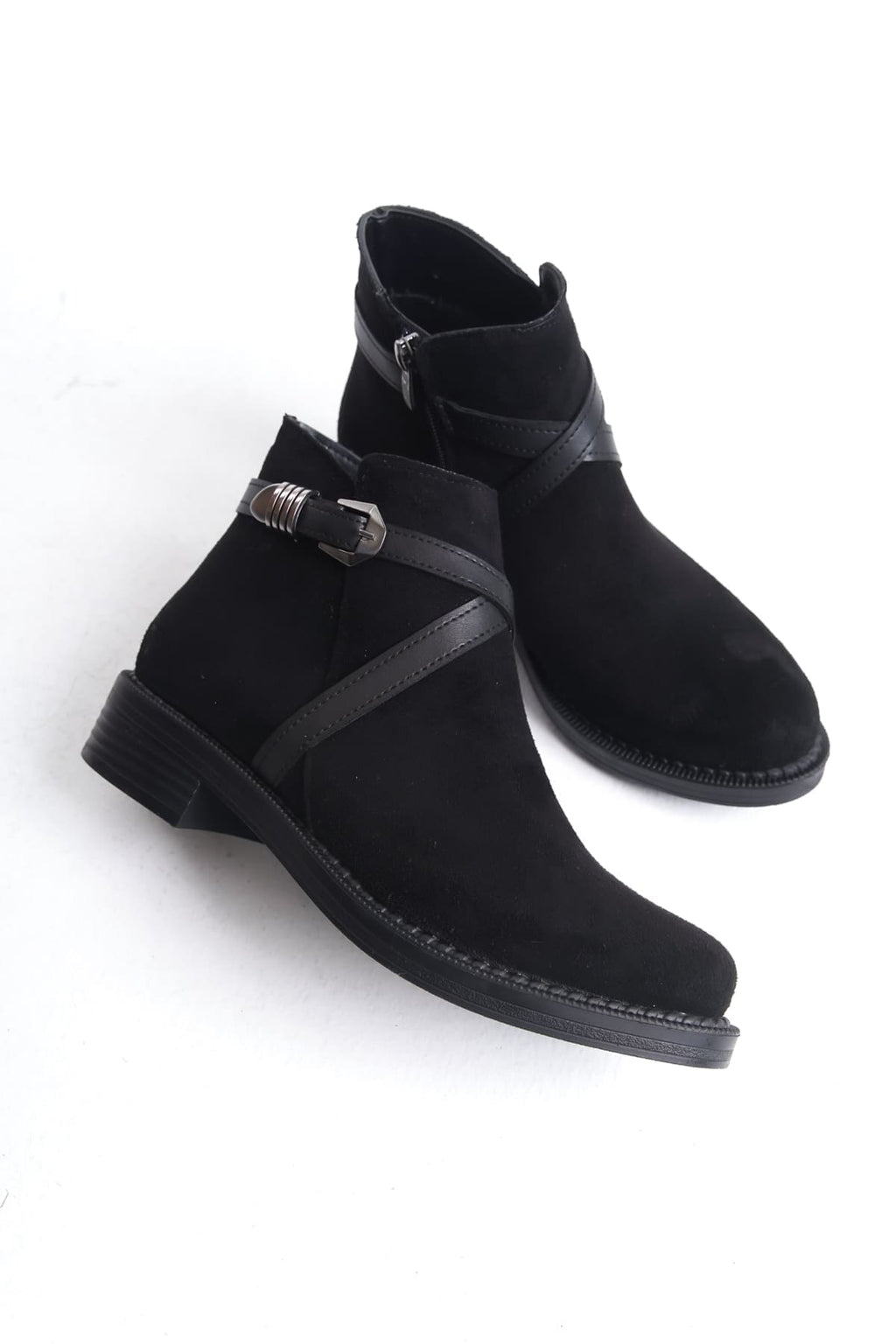 NOVA Women's Boots – Black Suede with Orthopedic Heels, Elastic Zipper Detail