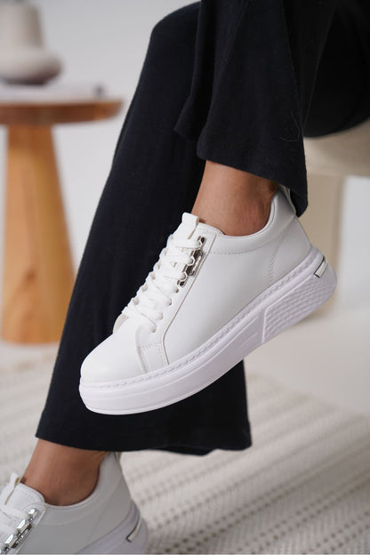 Nova Premium Women's Silver Detailed White Sneakers