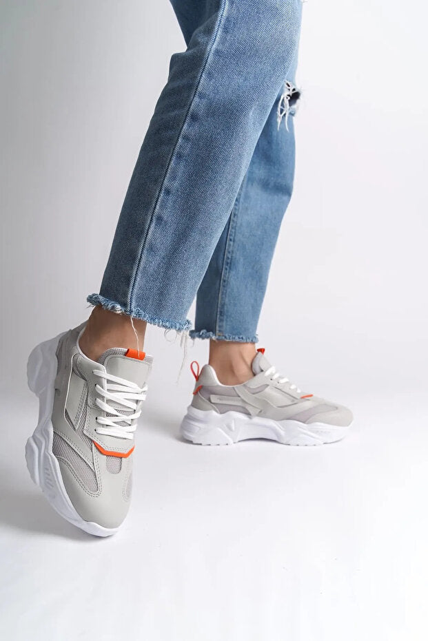 NOVA Premium Yüksek Taban Rahat Gri Turuncu Kadın Sneaker