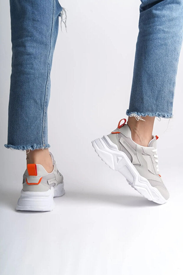 NOVA Premium Yüksek Taban Rahat Gri Turuncu Kadın Sneaker