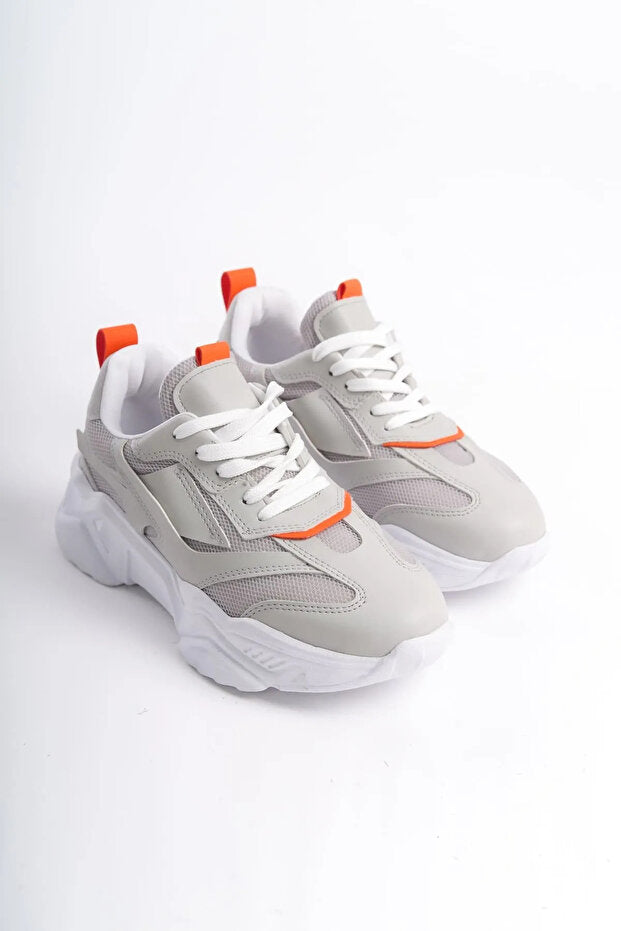 NOVA Premium Yüksek Taban Rahat Gri Turuncu Kadın Sneaker