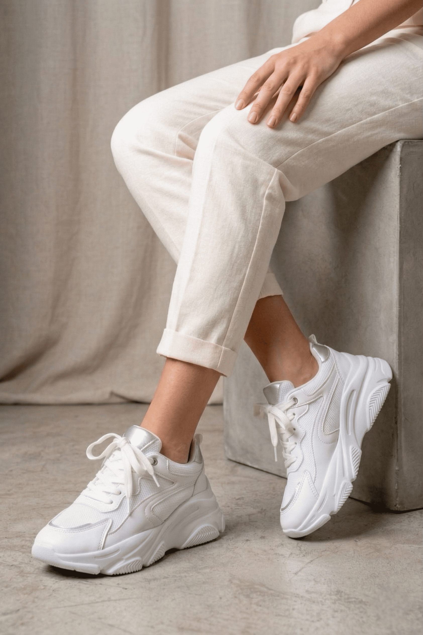 NOVA Premium Yüksek Taban Rahat Beyaz Kadın Sneaker