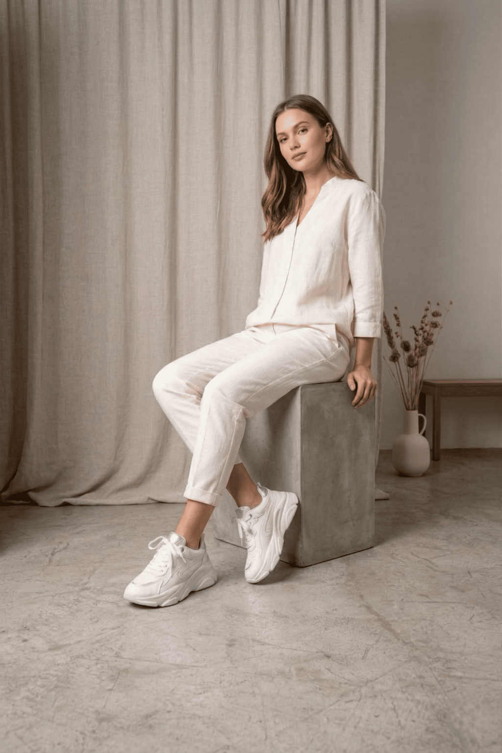 NOVA Premium Yüksek Taban Rahat Beyaz Kadın Sneaker