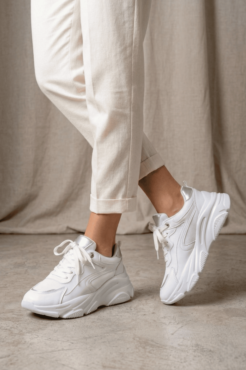 NOVA Premium Yüksek Taban Rahat Beyaz Kadın Sneaker