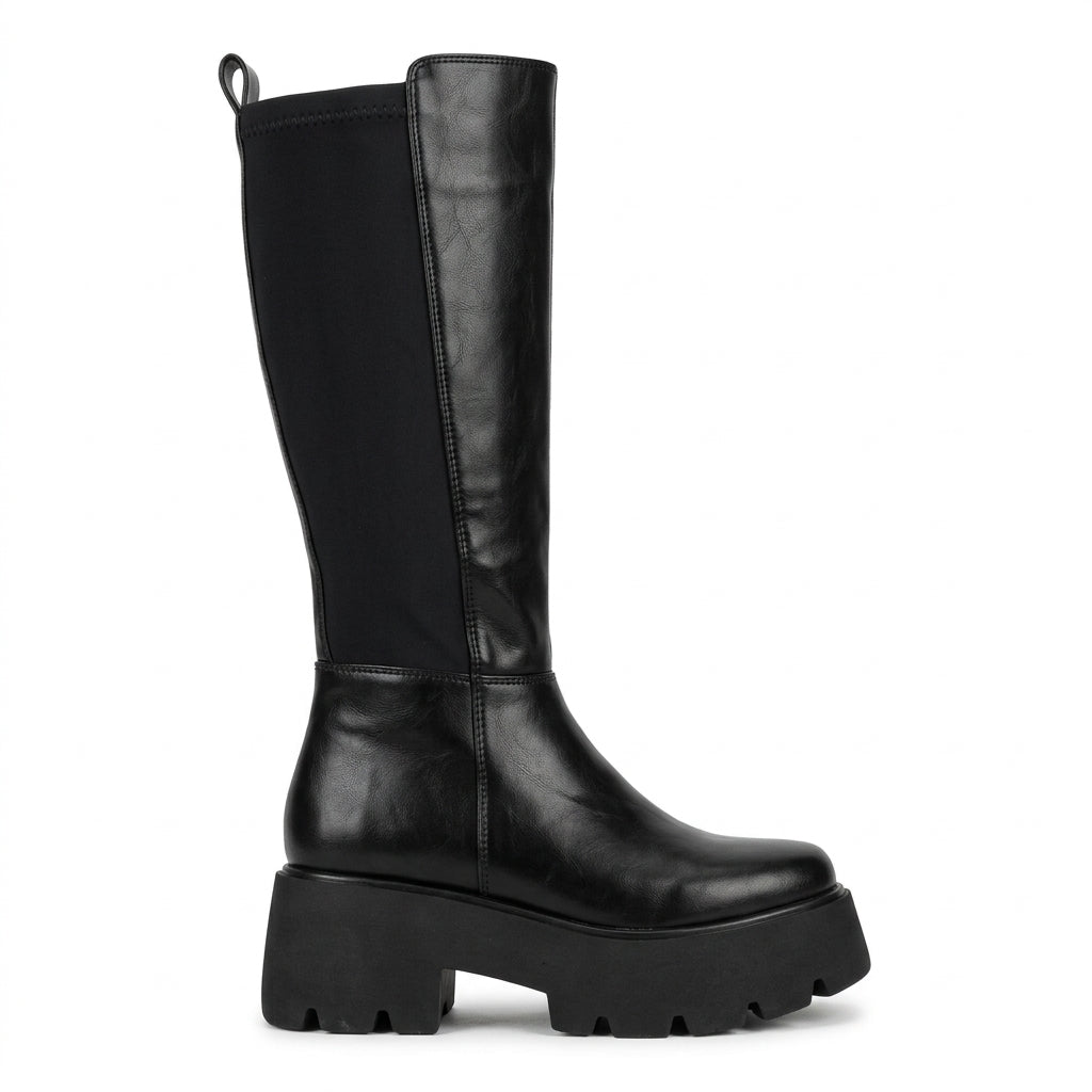 ZRNE-C15 Premium Siyah 7 cm Dolgu Topuk Fermuarlı Çizme