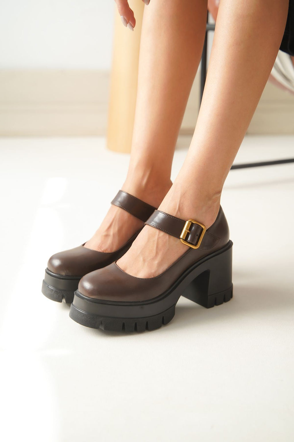 ZRİN-1006 Premium Kahverengi Günlük Yüksek Topuklu Platform Loafer