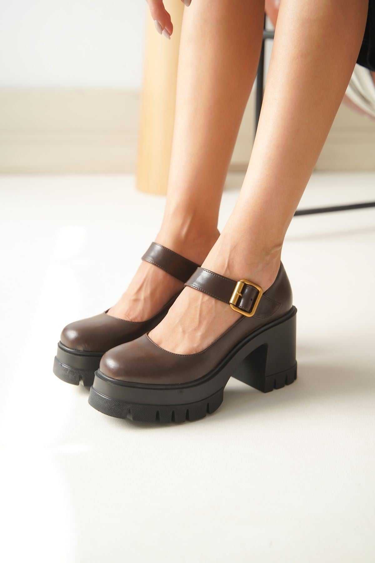 ZRİN-1006 Premium Kahverengi Günlük Yüksek Topuklu Platform Loafer