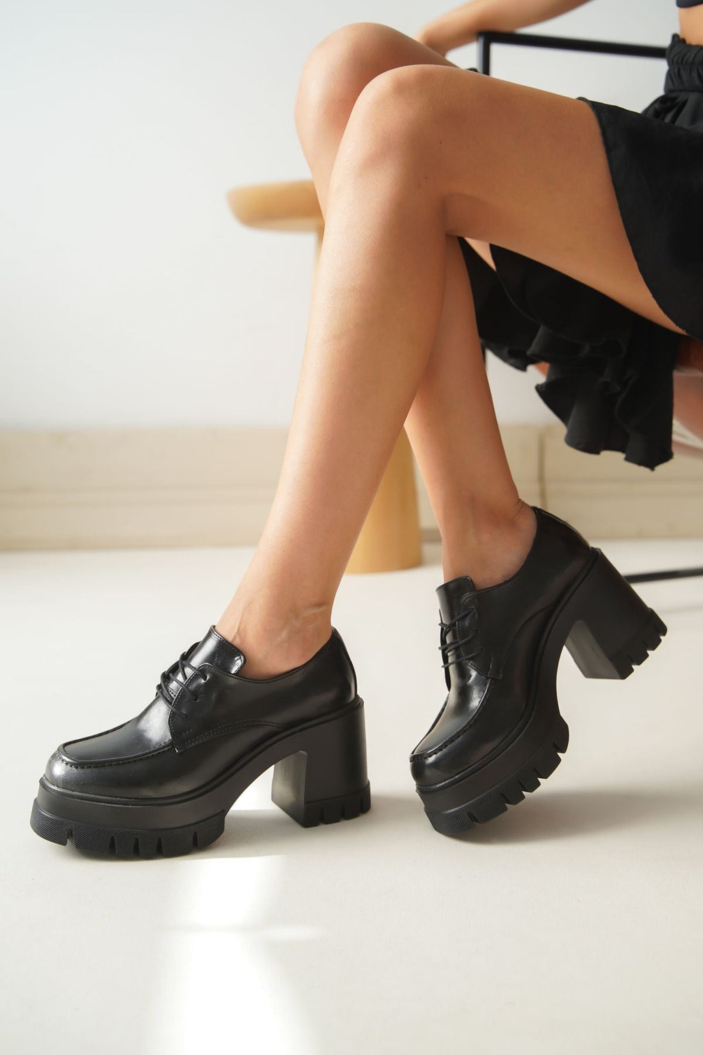ZRİN-507 Premium Siyah Günlük Yüksek Topuklu Platform Kadın Loafer