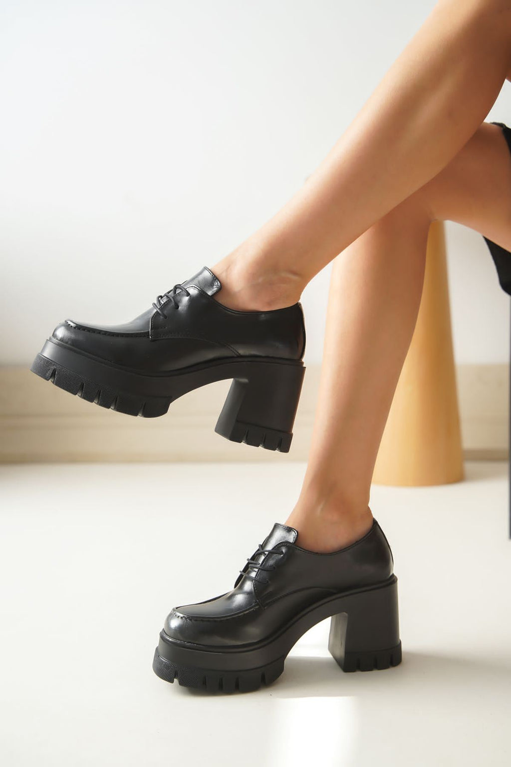 ZRİN-507 Premium Siyah Günlük Yüksek Topuklu Platform Kadın Loafer