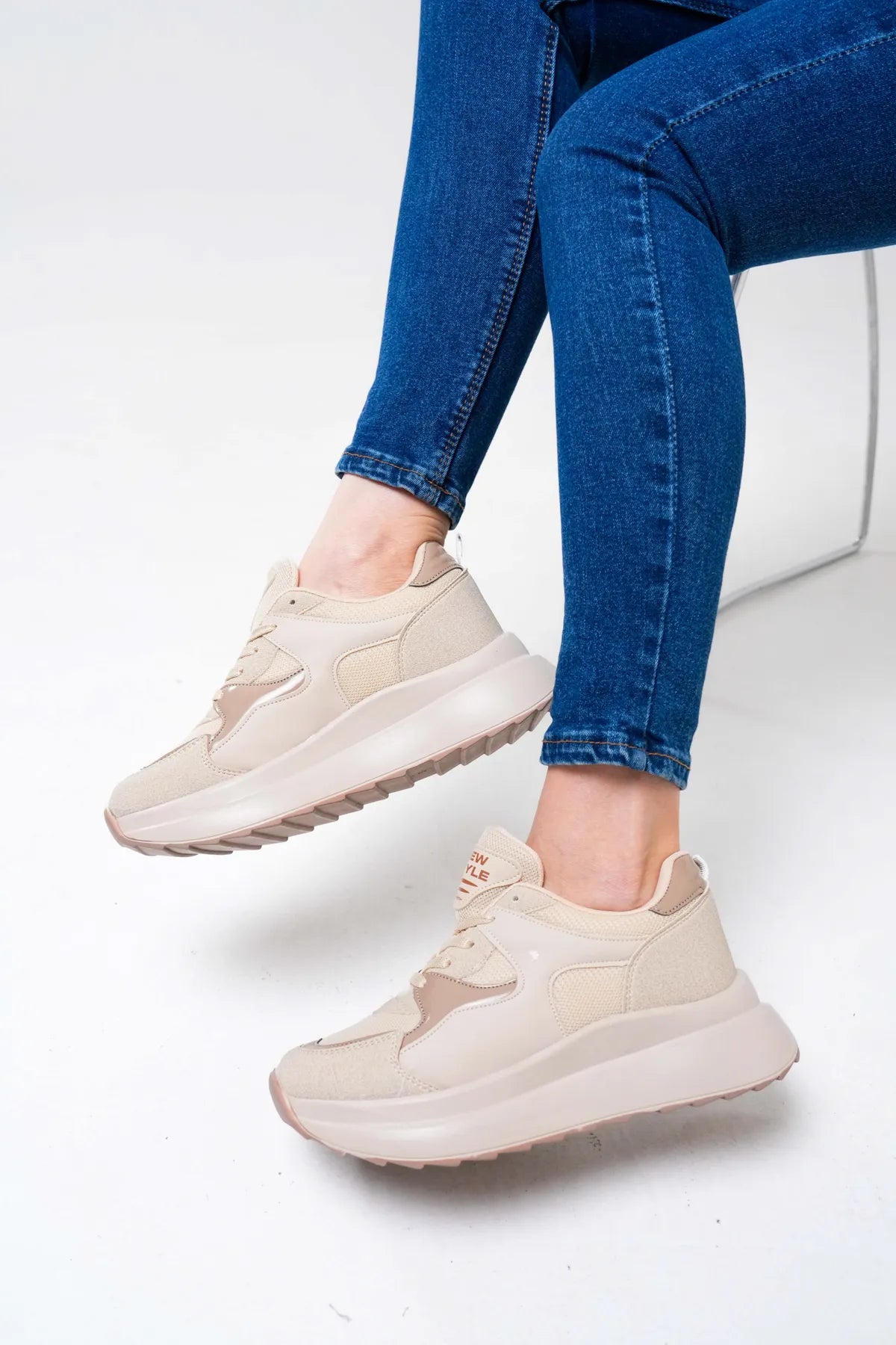 NZS Premium Knit Detailed Lace-Up Women's Beige Sneakers