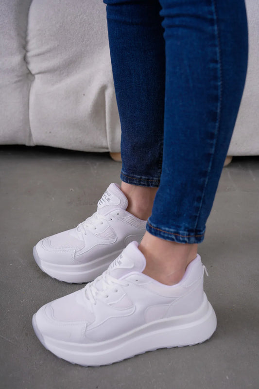 NZS Premium Knit Detailed Lace-Up Women's White Sneakers