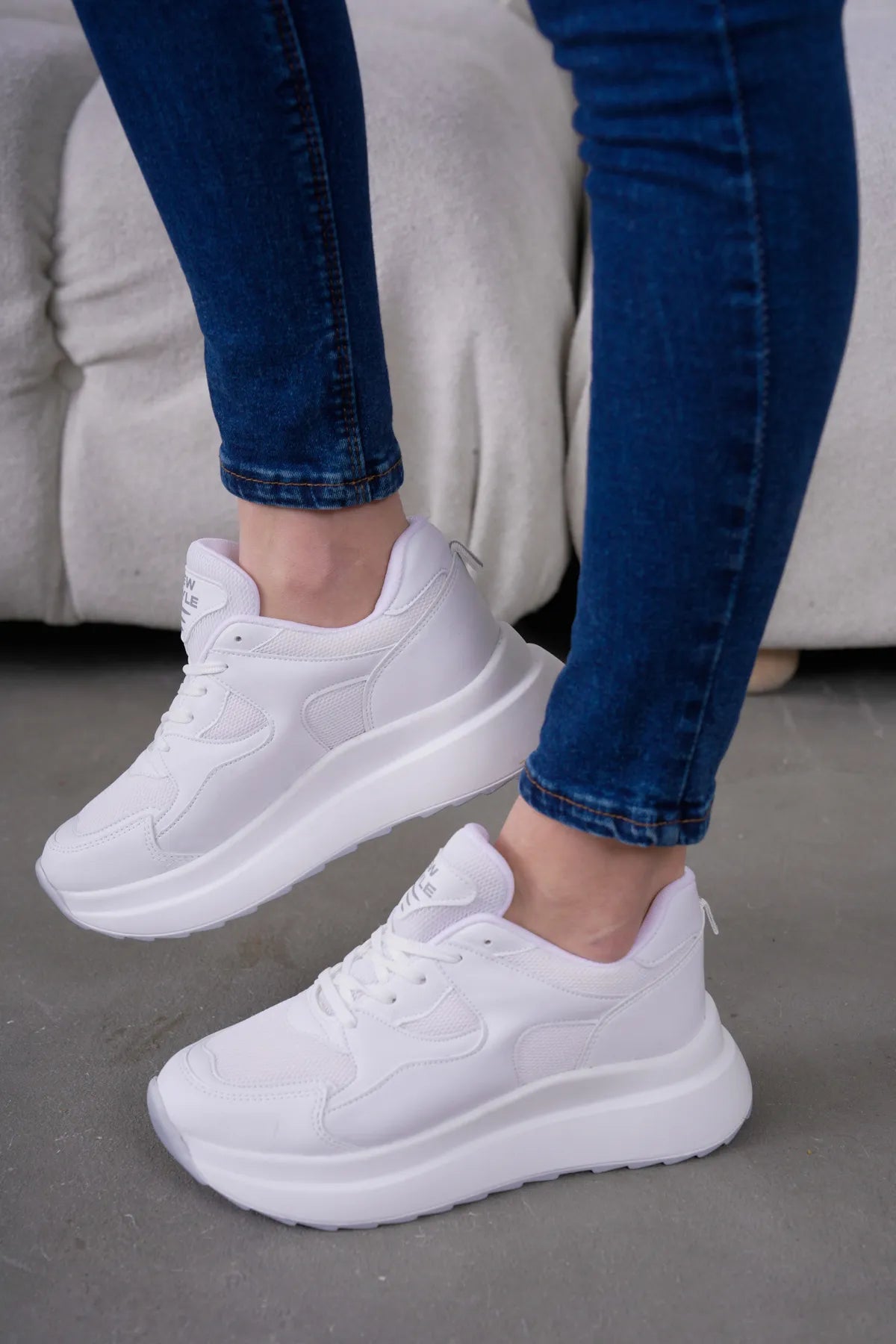 NZS Premium Knit Detailed Lace-Up Women's White Sneakers