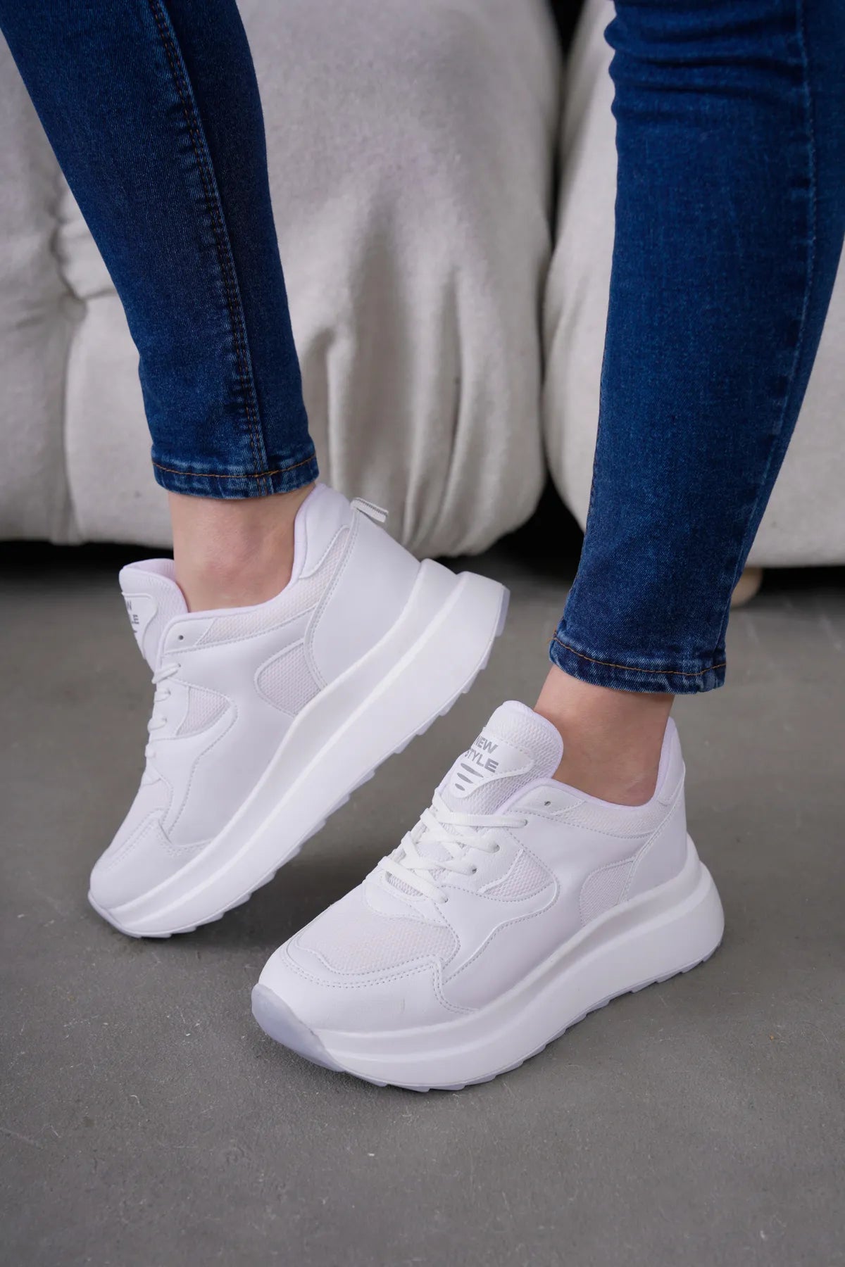 NZS Premium Knit Detailed Lace-Up Women's White Sneakers