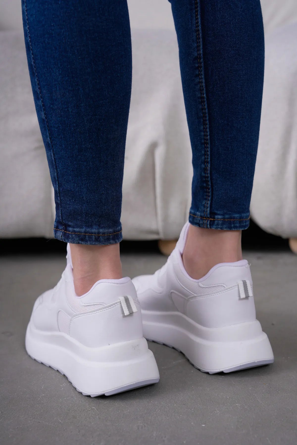 NZS Premium Knit Detailed Lace-Up Women's White Sneakers