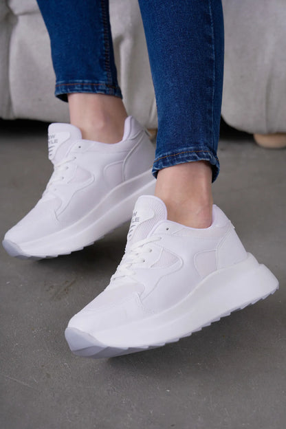NZS Premium Knit Detailed Lace-Up Women's White Sneakers