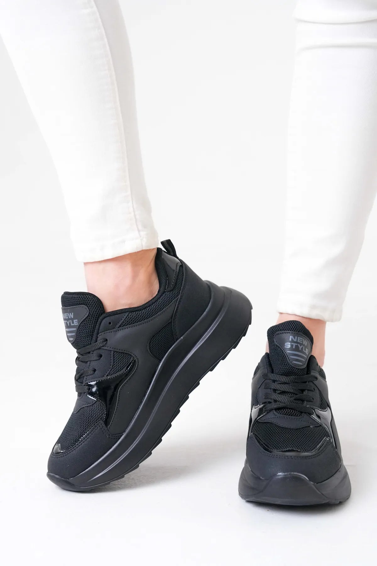 NZS Premium Knit Detailed Lace-Up Women's Black Sneakers