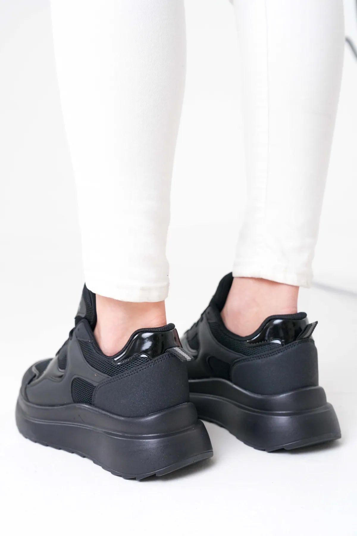 NZS Premium Knit Detailed Lace-Up Women's Black Sneakers