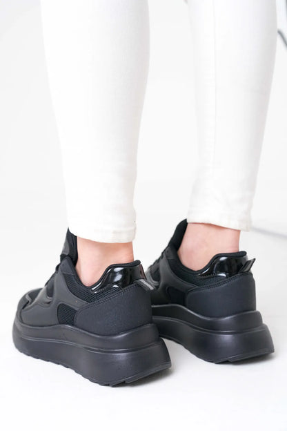 NZS Premium Knit Detailed Lace-Up Women's Black Sneakers