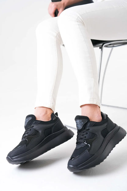 NZS Premium Knit Detailed Lace-Up Women's Black Sneakers