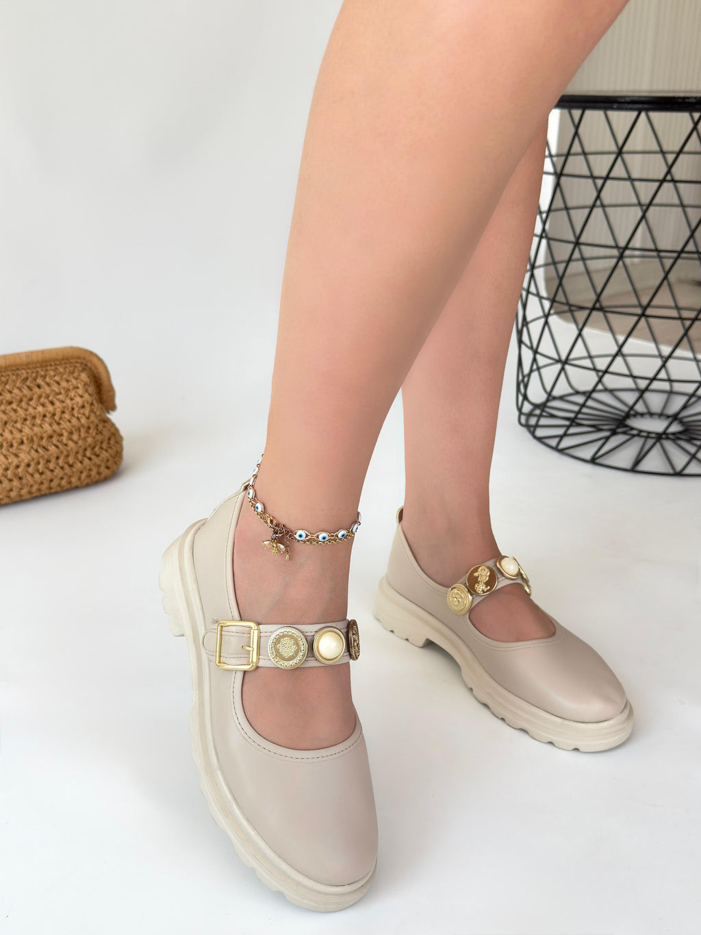 Okira Premium Beige Oxford Ballerina Shoes