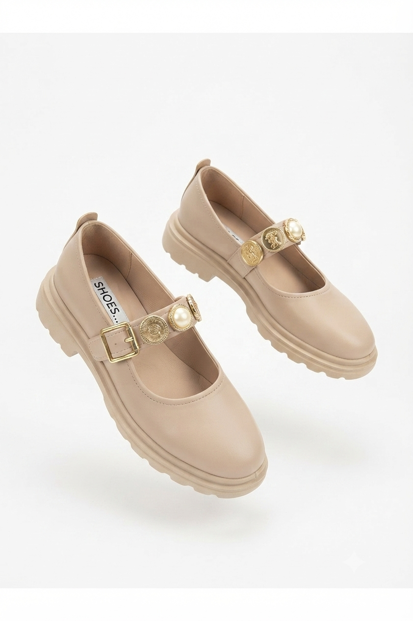 Okira Premium Beige Oxford Ballerina Shoes